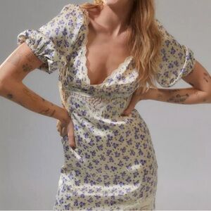 UO Lauren satin floral lace trim midi dress
Urban outfitters blue and cream slit